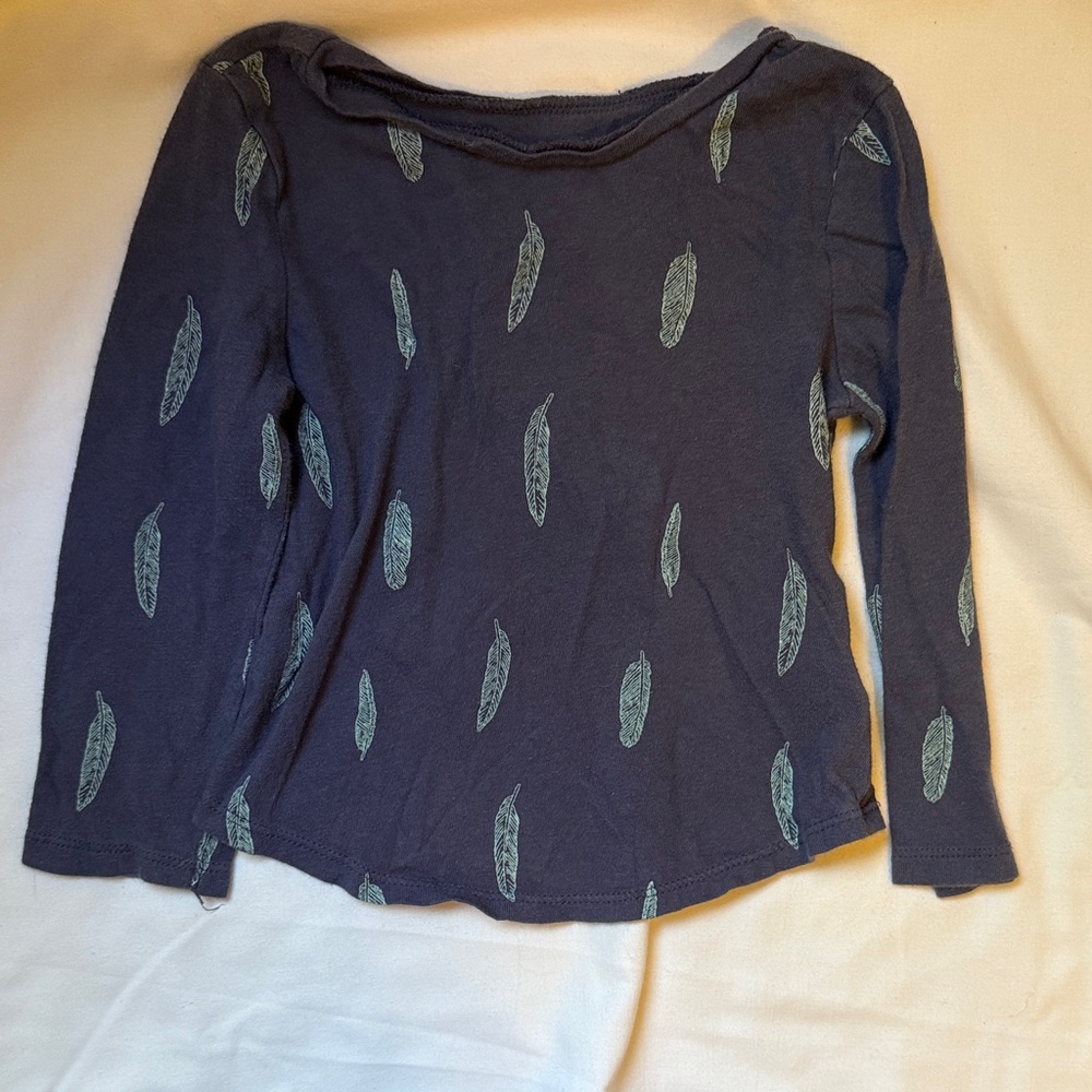 Old Navy Blue Long Sleeve Tee with Green Feather Print